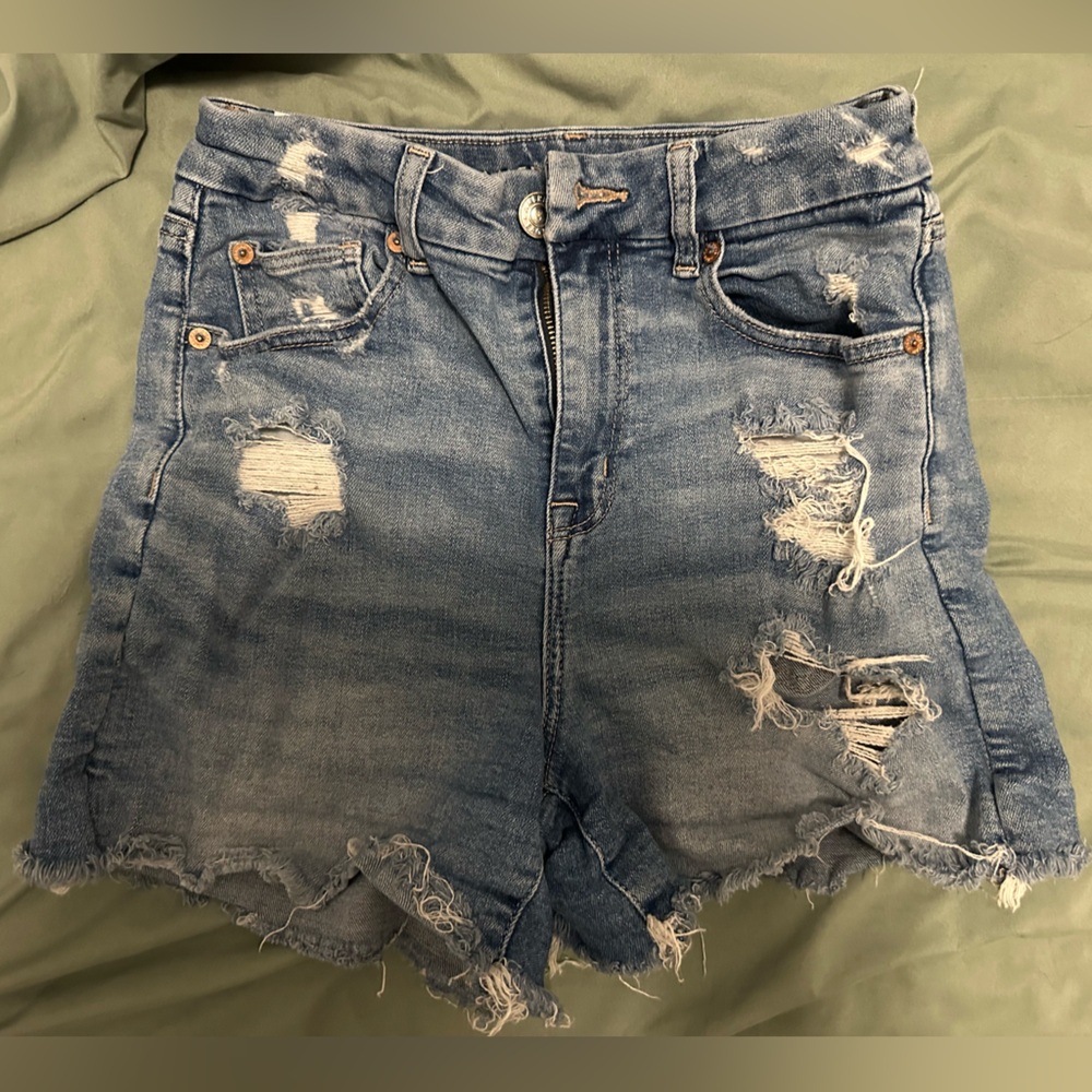 American Eagle Outfitters Blue Distressed Jean Shorts